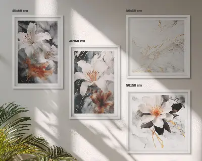 Multi-piece wall decor set in flowers marble white and black
