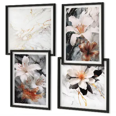 Multi-piece wall decor set in flowers marble white and black