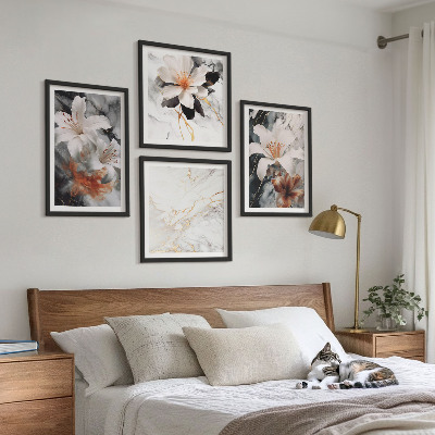 Multi-piece wall decor set Flowers marble white black