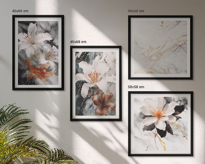 Multi-piece wall decor set Flowers marble white black