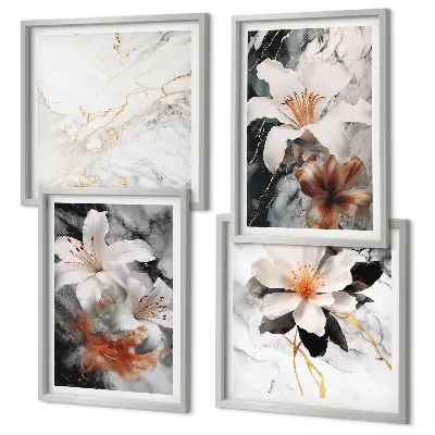 Multi-piece wall decor set in flowers marble white and black