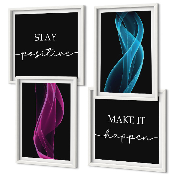 Wall art set Neon lines waves on the background