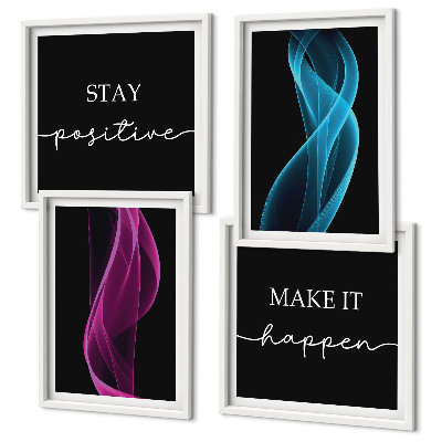 Wall art set Neon lines waves on the background