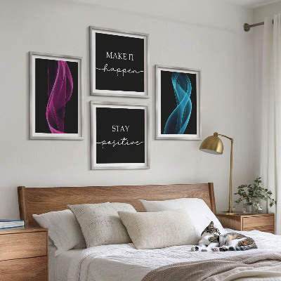 Wall art set Neon lines waves on the background