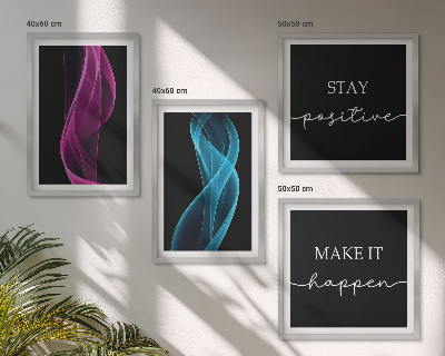 Wall art set Neon lines waves on the background