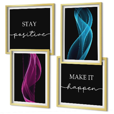 Wall art set Neon lines waves on the background
