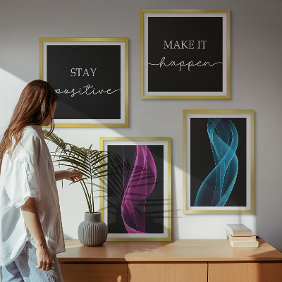 Wall art set Neon lines waves on the background