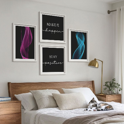 Wall art set Neon lines waves on the background