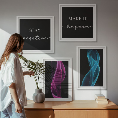 Wall art set Neon lines waves on the background