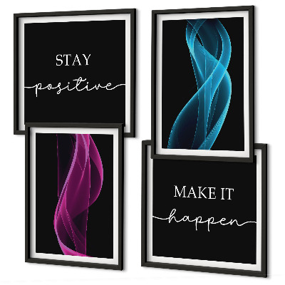 Wall art set Neon lines waves on the background