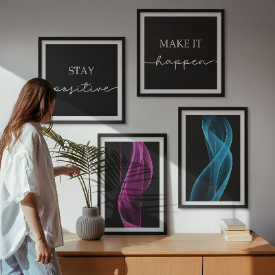 Wall art set Neon lines waves on the background