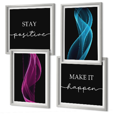 Wall art set Neon lines waves on the background