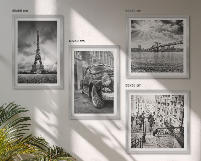 Set of 4 wall art pieces City views, bridges, Eiffel Tower, car