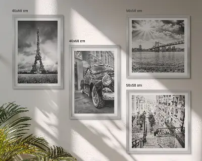 Set of 4 wall art pieces city views with bridges, the Eiffel Tower, and a car