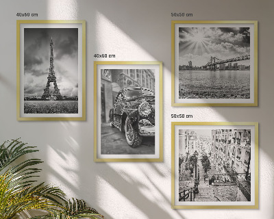 Set of 4 wall art pieces City views, bridges, Eiffel Tower, car