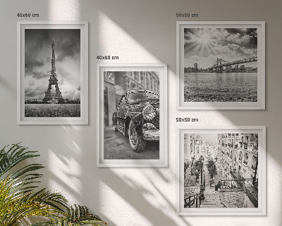 Set of 4 wall art pieces City views, bridges, Eiffel Tower, car