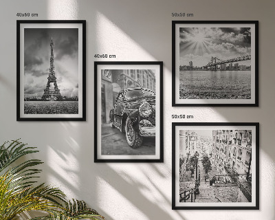 Set of 4 wall art pieces City views, bridges, Eiffel Tower, car