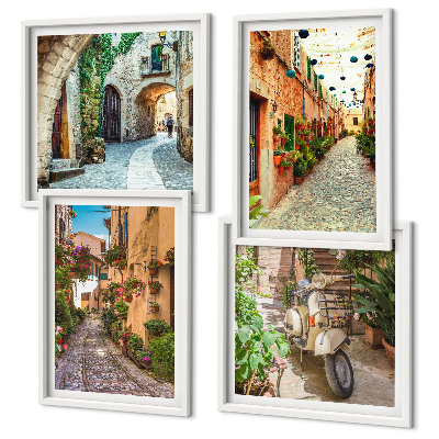 Set of 4 wall art pieces Charming Italian streets and flowers