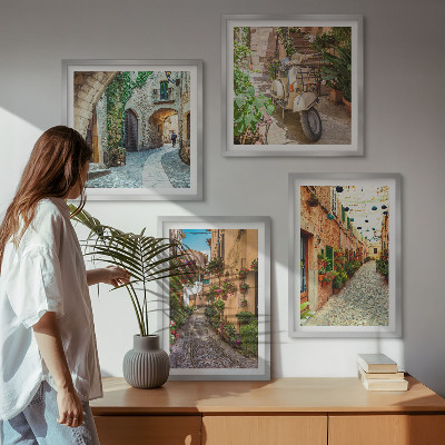 Set of 4 wall art pieces Charming Italian streets and flowers