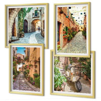 Set of 4 wall art pieces Charming Italian streets and flowers