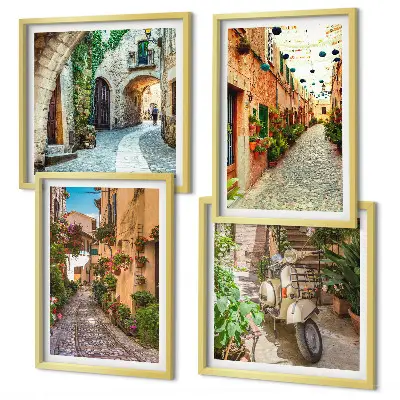 Charming Italian streets and flowers wall art set of 4 pieces