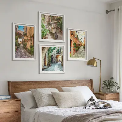Charming Italian streets and flowers wall art set of 4 pieces