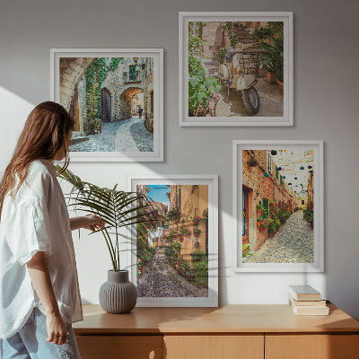 Set of 4 wall art pieces Charming Italian streets and flowers