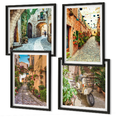 Set of 4 wall art pieces Charming Italian streets and flowers