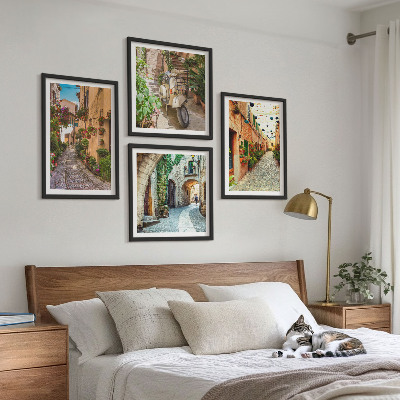 Set of 4 wall art pieces Charming Italian streets and flowers