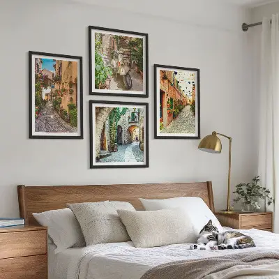 Charming Italian streets and flowers wall art set of 4 pieces