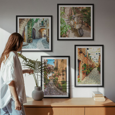 Set of 4 wall art pieces Charming Italian streets and flowers