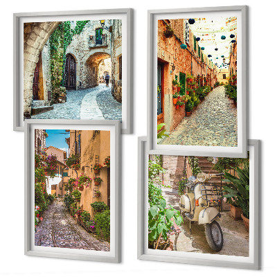 Set of 4 wall art pieces Charming Italian streets and flowers