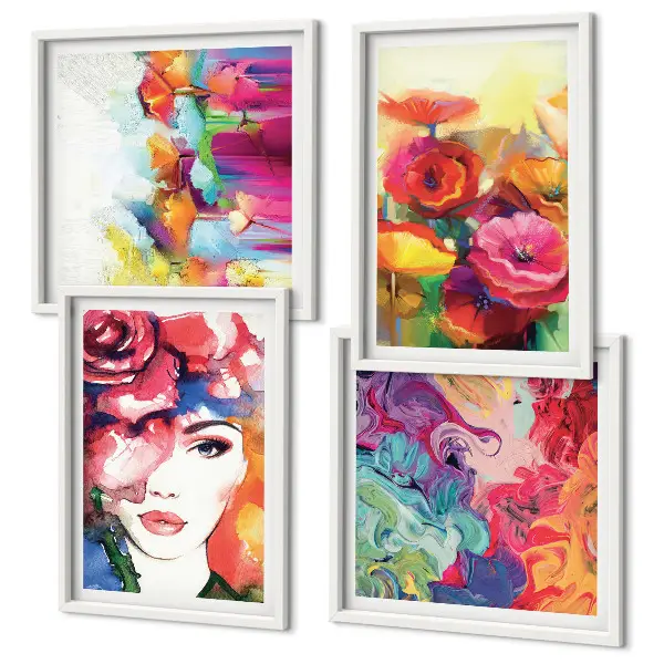 Wall art set flowers in intense colors portrait