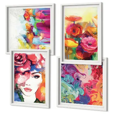 Wall art set flowers in intense colors portrait