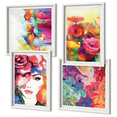 Wall art set Flowers intense colors portrait
