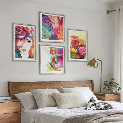 Wall art set flowers in intense colors portrait