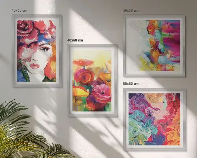 Wall art set flowers in intense colors portrait