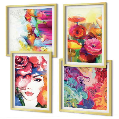 Wall art set Flowers intense colors portrait