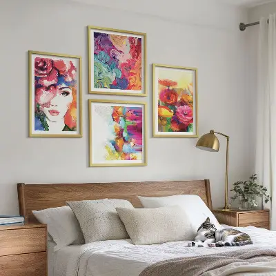 Wall art set flowers in intense colors portrait