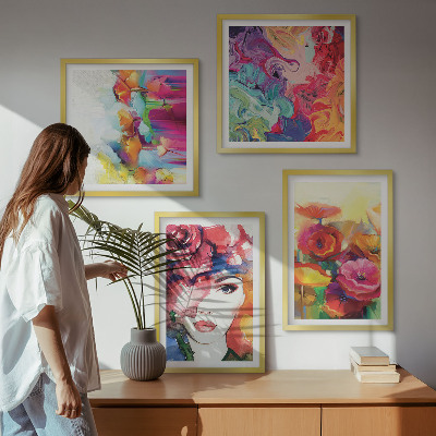 Wall art set Flowers intense colors portrait
