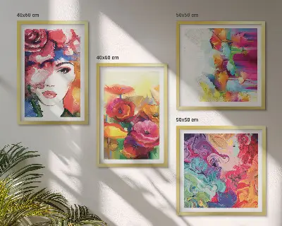 Wall art set flowers in intense colors portrait
