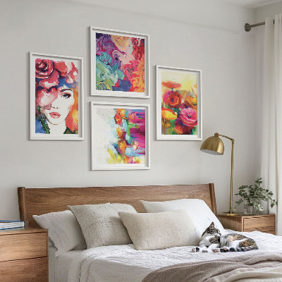 Wall art set Flowers intense colors portrait