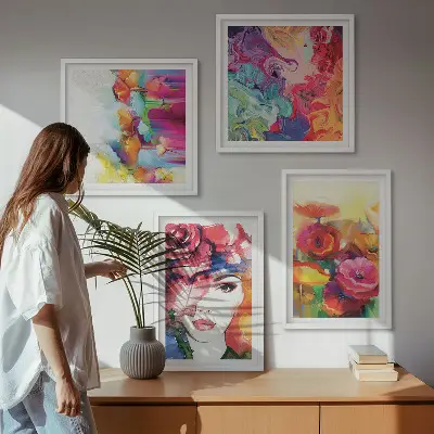 Wall art set flowers in intense colors portrait