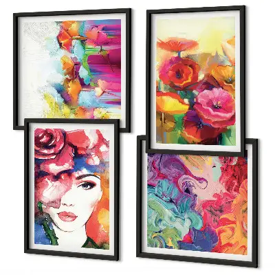 Wall art set flowers in intense colors portrait