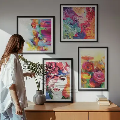 Wall art set flowers in intense colors portrait
