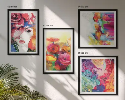 Wall art set flowers in intense colors portrait