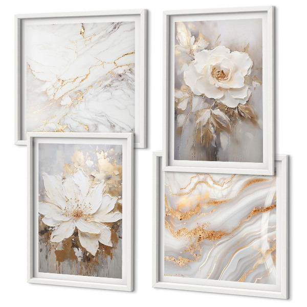 Set of 4 wall art pieces Flowers abstract marble