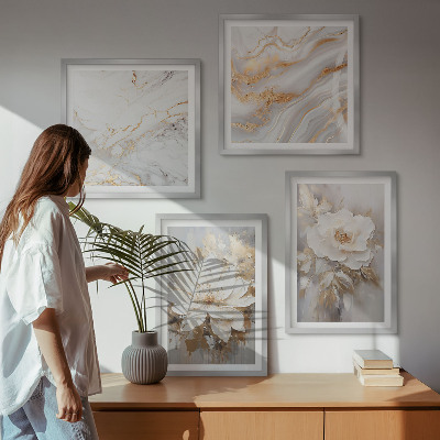 Set of 4 wall art pieces Flowers abstract marble