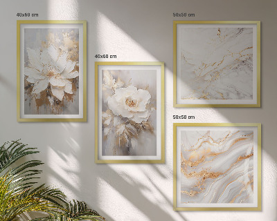 Set of 4 wall art pieces Flowers abstract marble