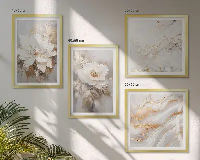 Flowers abstract marble wall art set of 4 pieces